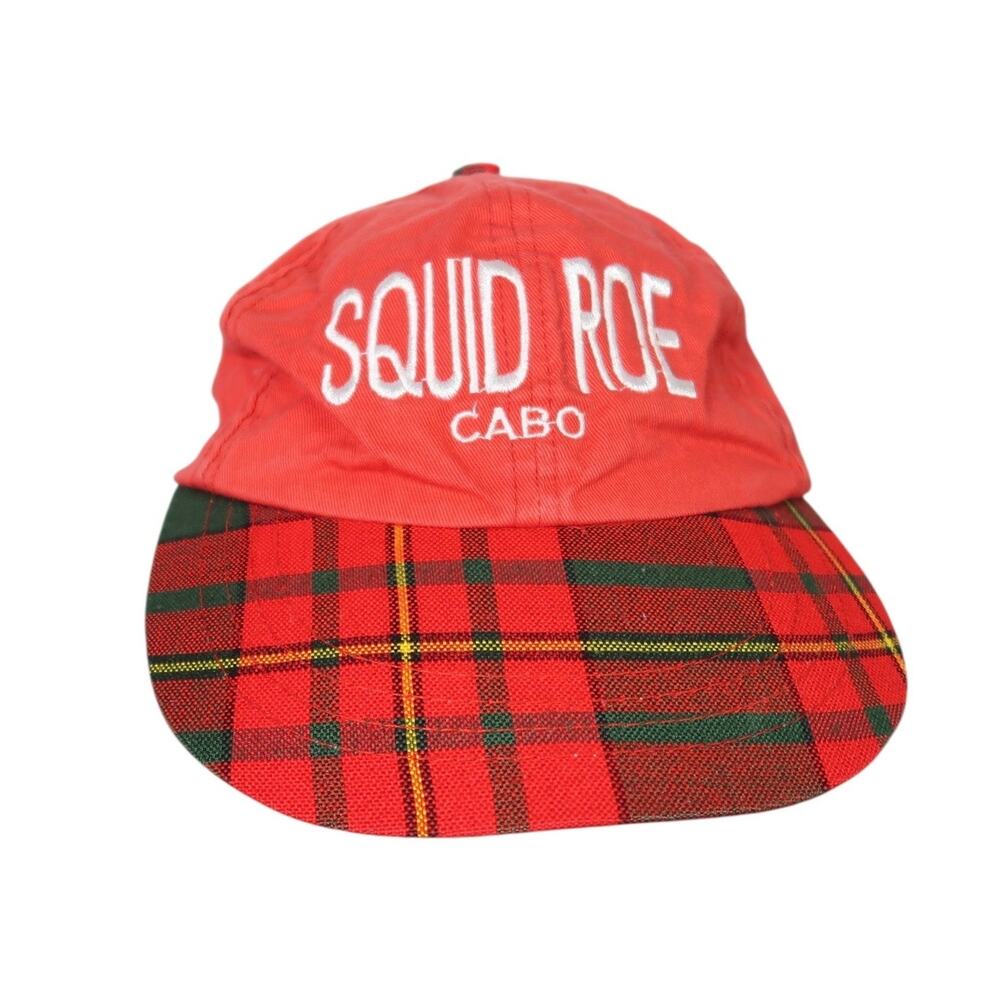 Carlos 'N Charlie's Squid Roe Cabo red plaid baseball cap hat
